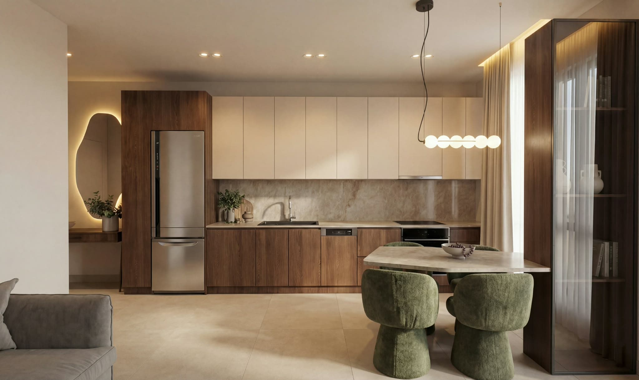 Kitchen and dining space in one of the apartments.
