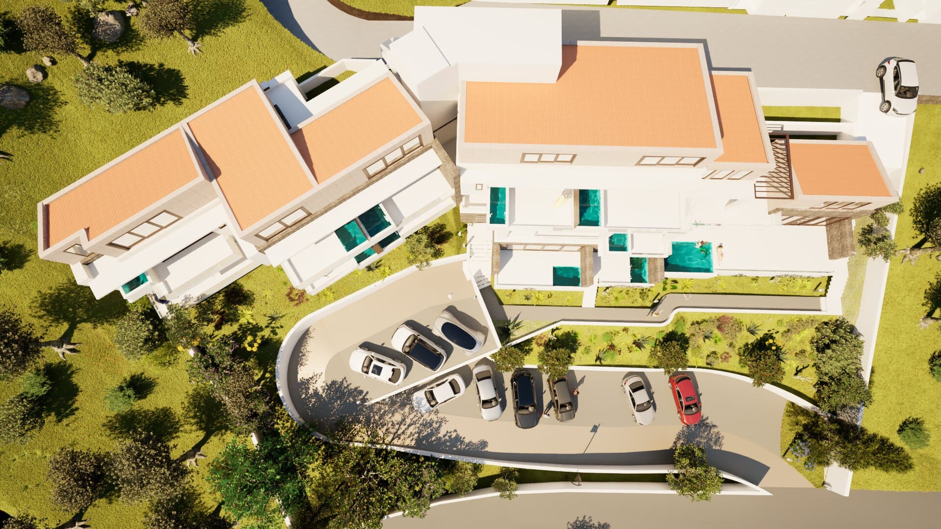 The scheme from above, showing the terraces and access.