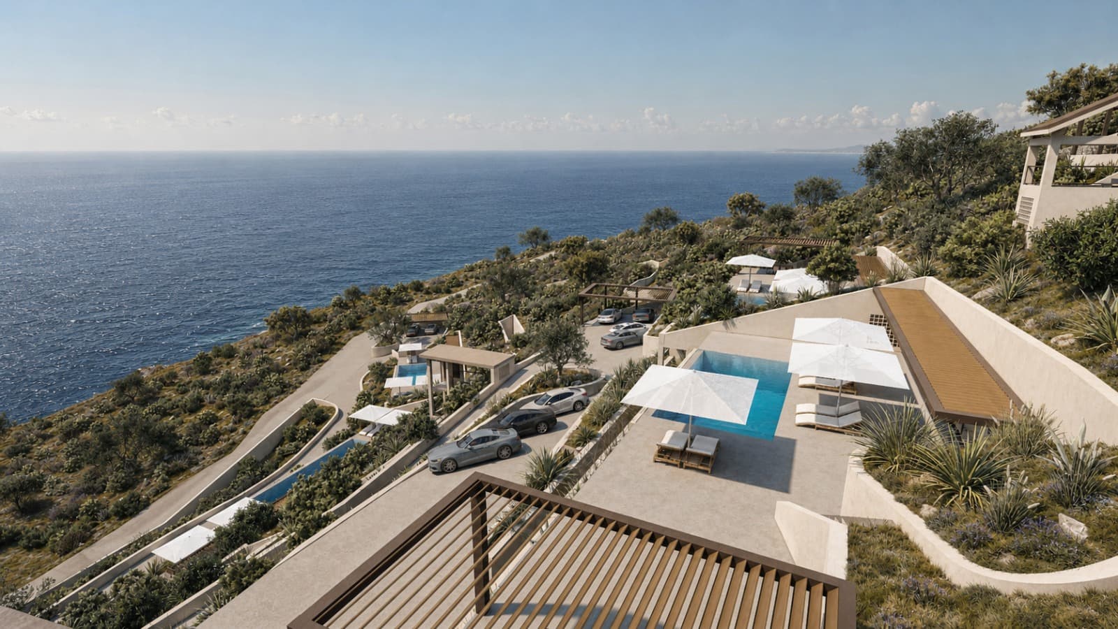 The coastline at Afteli, seen from above the water.